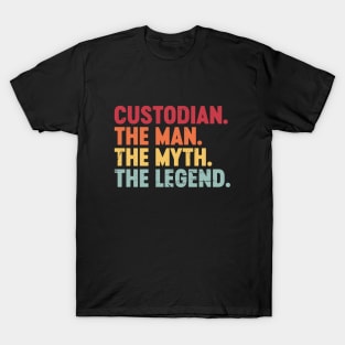 Custodian The Man The Myth The Legend Funny Retro Vintage (Sunset) T-Shirt